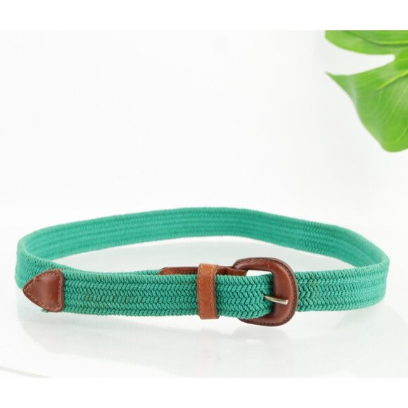 Talbots Womens Belt Size XL Extra Large Kelly Green Woven Elastic Leather Tip - Picture 1 of 13